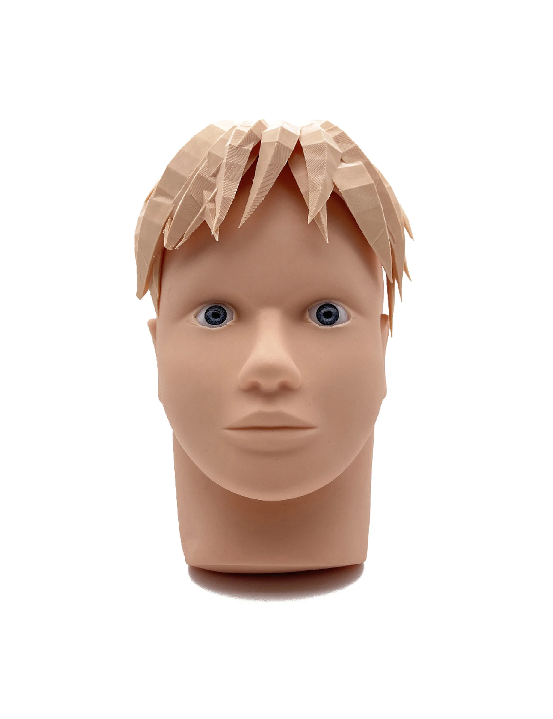Item for the Great Reset: Iris Recognition Head, conceptual sculpture by Barbara K. Prokop using a silicone head, 3D printed PLA and doll eyes