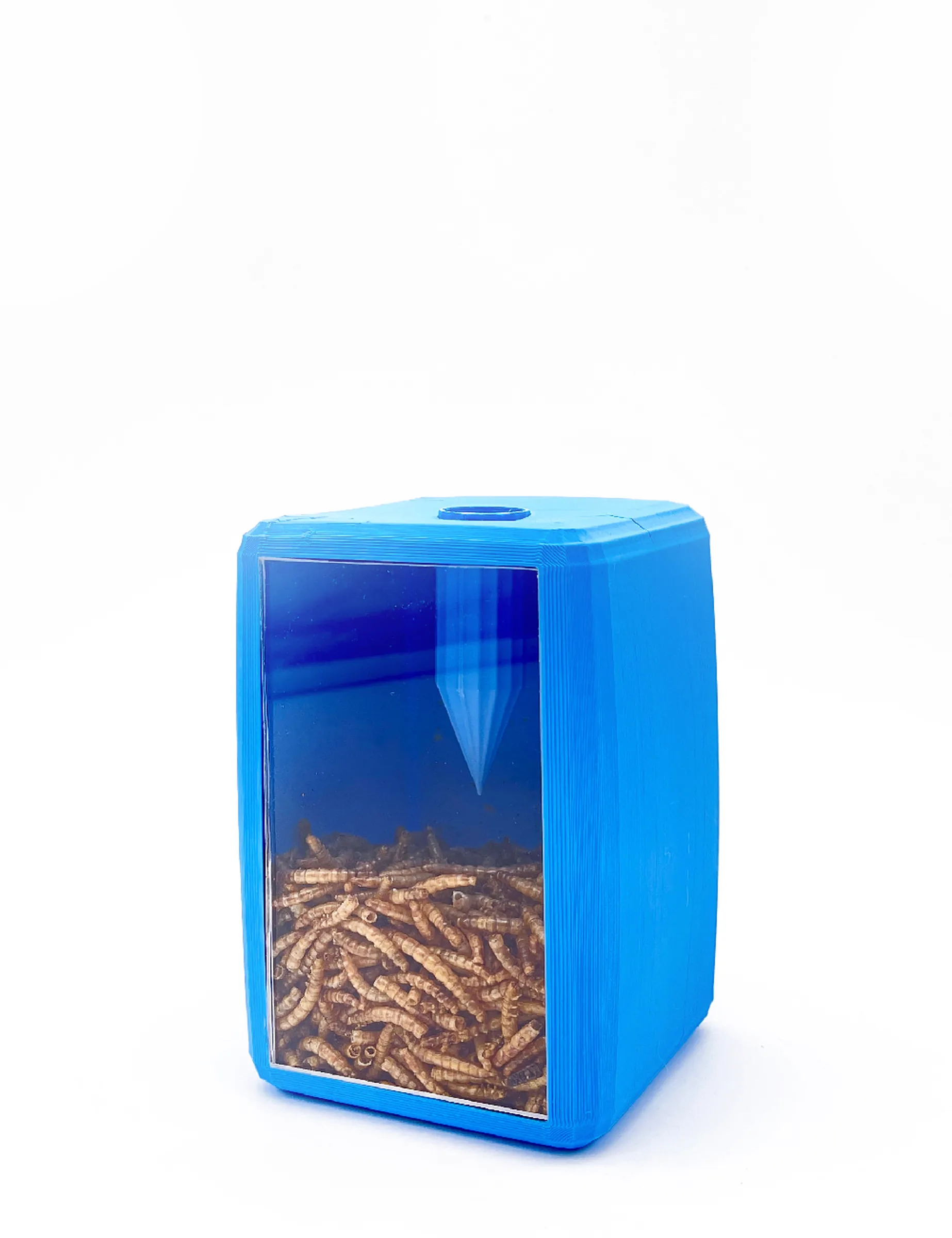 Item for the Great Reset: Worm Breeding Station, conceptual sculpture by Barbara K. Prokop using worms, PLA print and plexiglass